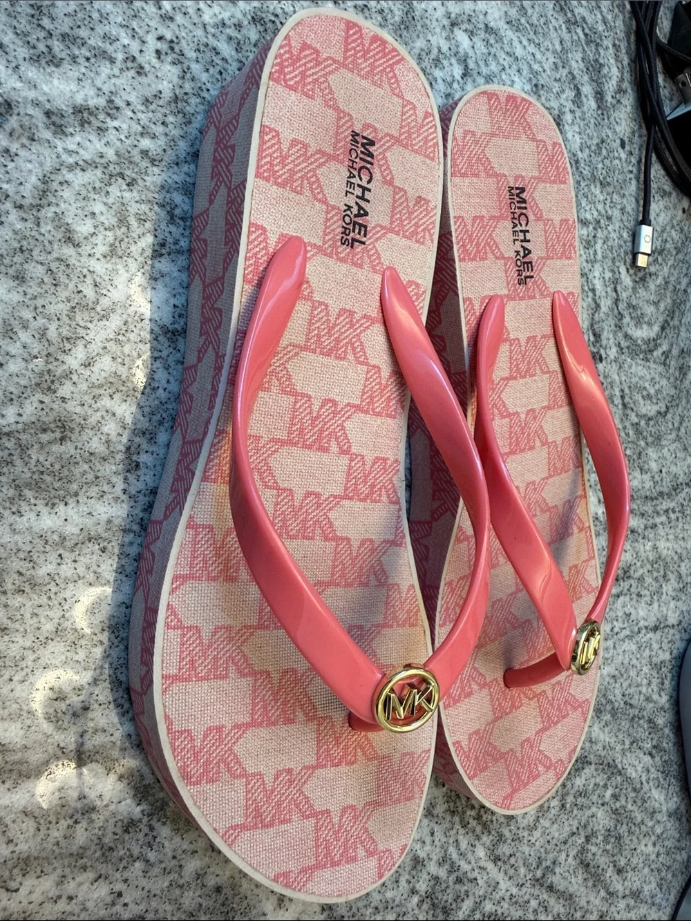 Michael Kors Coral Pink Logo Flip Flop Sandals